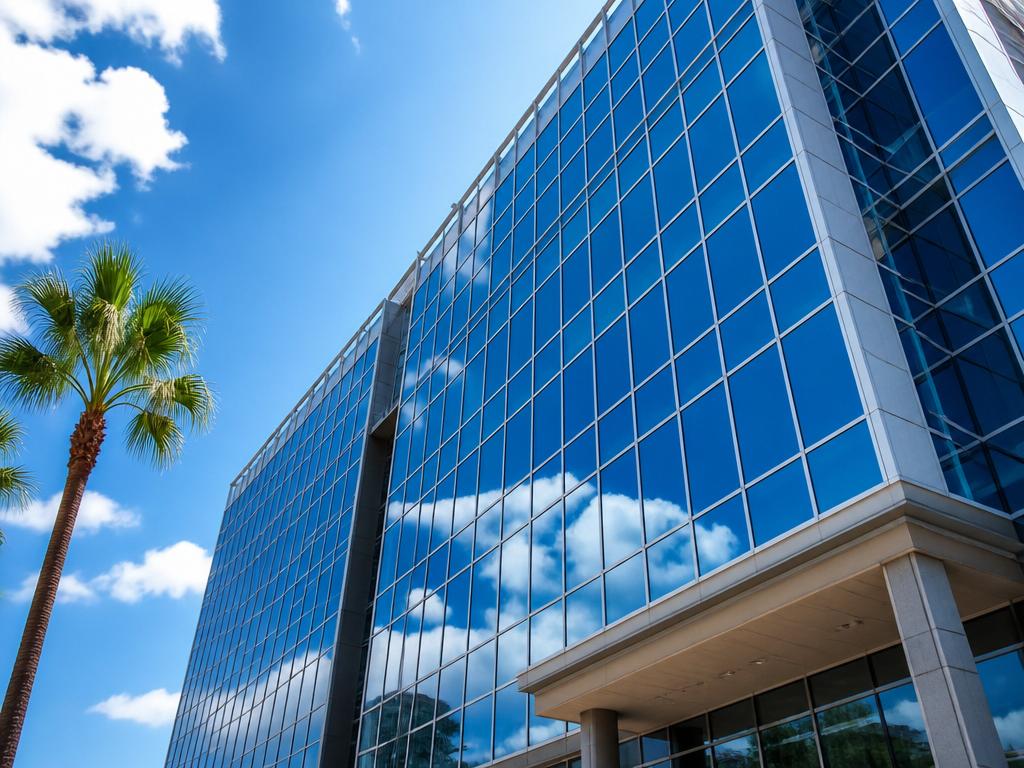 Modern glass office building facade in Central Florida