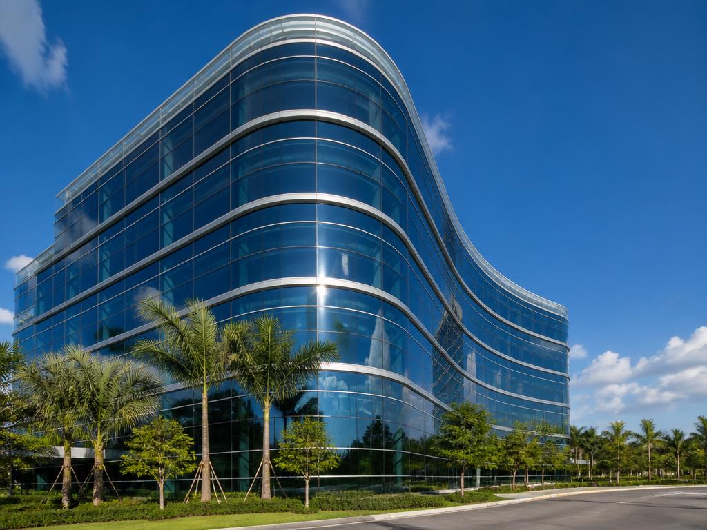 Curved modern commercial building for visual condition assessment
