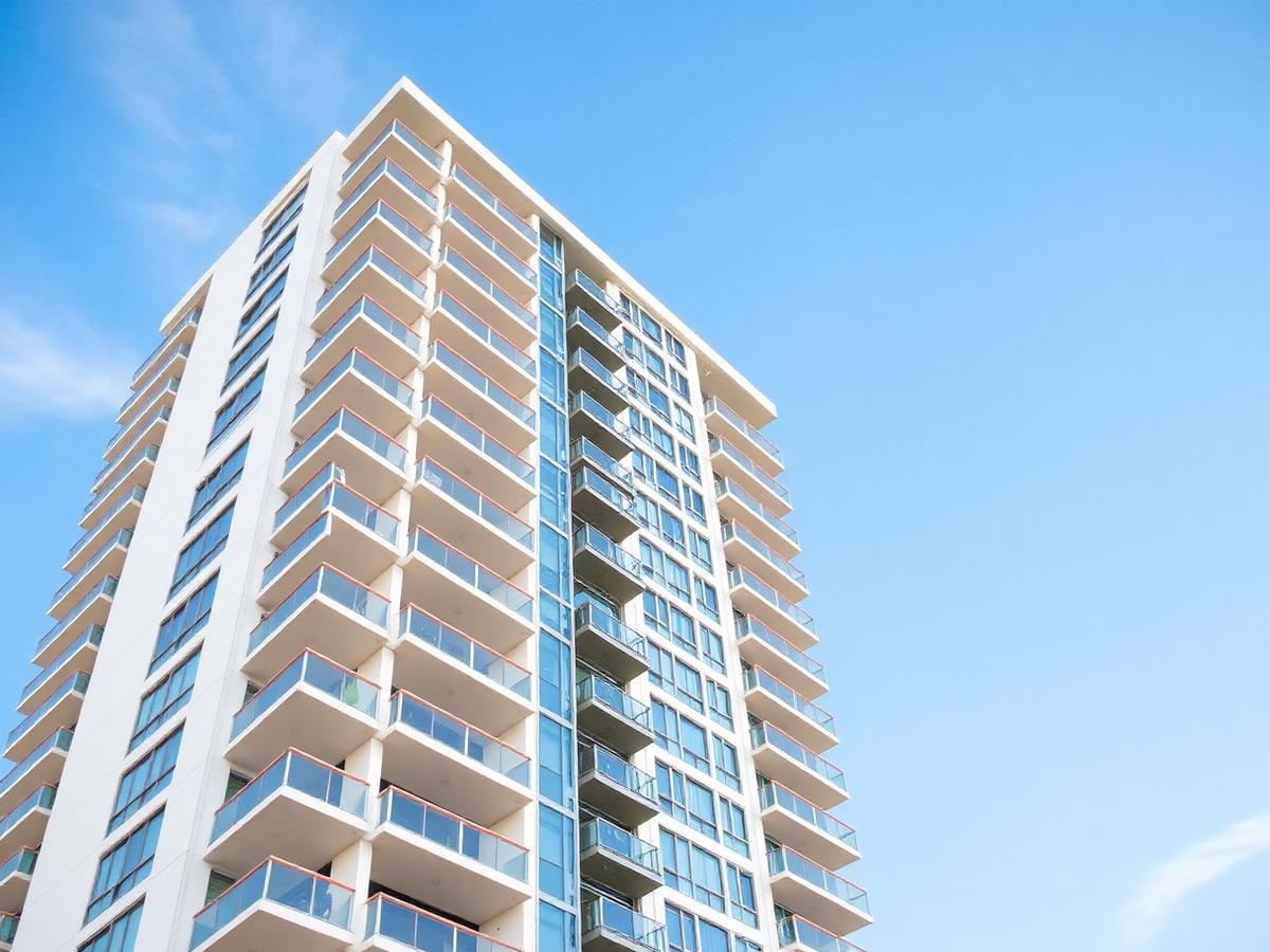 Residential condominium tower with glass balconies