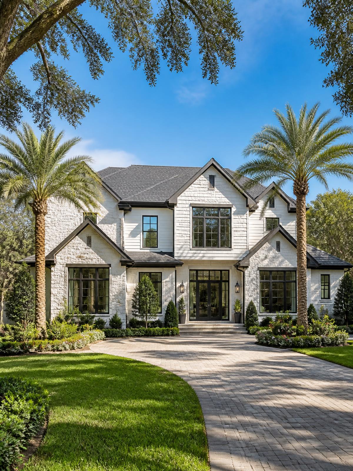 Two-story luxury Windermere-style Florida home with large windows